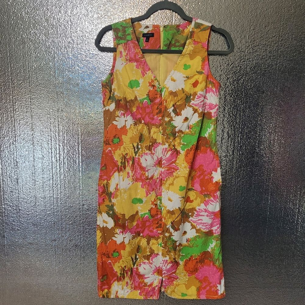 Talbots Bright Floral Retro Cotton Shift Dress Sleeveless Summer Size 2